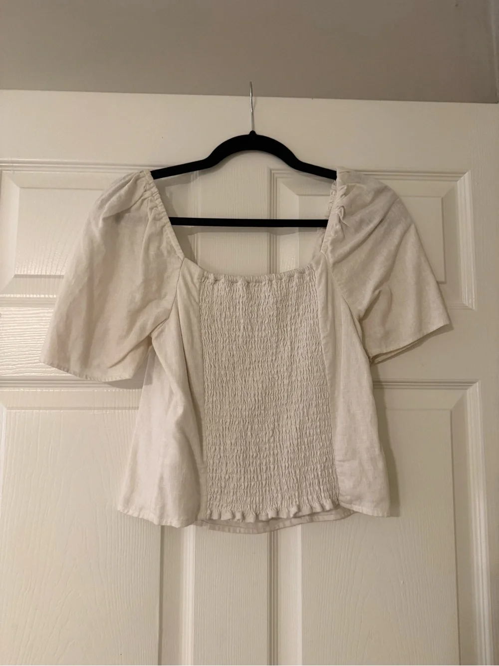 Abercrombie & Fitch Cream Square-Neck Puff Sleeve Top